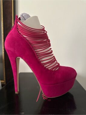 Anne Michelle Hot Pink Suede Platform Stiletto Ankle Boot